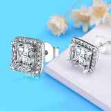 925 Sterling Silver Square CZ Stud Earrings for Women