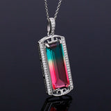 Tourmaline Zircon Pendant Necklace Large Rectangular 10 * 26MM Party Anniversary