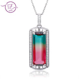 Tourmaline Zircon Pendant Necklace Large Rectangular 10 * 26MM Party Anniversary