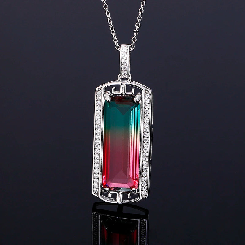 Tourmaline Zircon Pendant Necklace Large Rectangular 10 * 26MM Party Anniversary