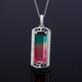 Tourmaline Zircon Pendant Necklace Large Rectangular 10 * 26MM Party Anniversary