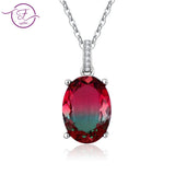 Large Elliptical Tourmaline Zircon Pendant Necklace