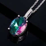 Large Elliptical Tourmaline Zircon Pendant Necklace