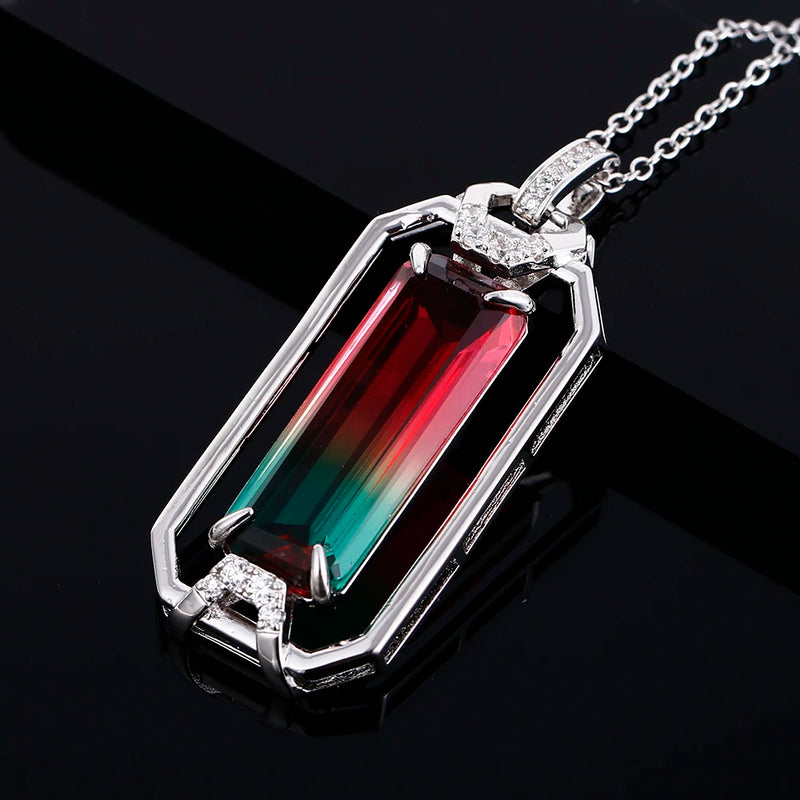 Inlaid Tourmaline Zircon Pendant Necklace - Party Gift