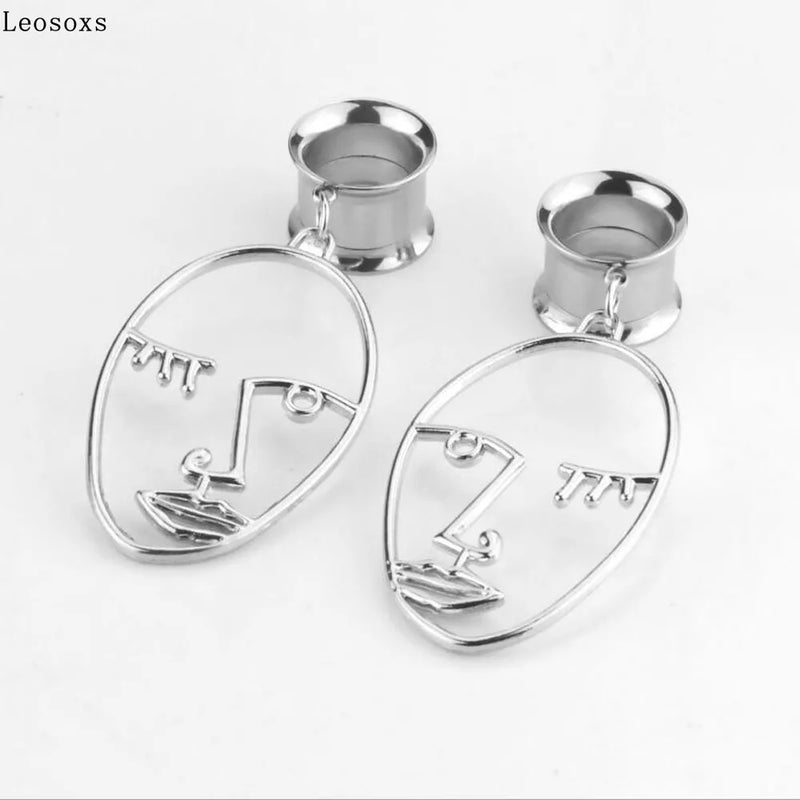 Leosoxs 2pc Stainless Steel Ear Plugs Tunnels Earrings 3-25mm Gauges Piercings