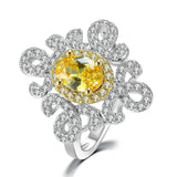 Women's Unique Flower Ring with Yellow Rhinestones