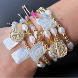 FE Letter Heart Pendant Bracelet, Gold Plated Beads Bracelet
