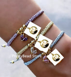 FE Letter Heart Pendant Bracelet, Gold Plated Beads Bracelet