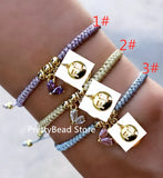 FE Letter Heart Pendant Bracelet, Gold Plated Beads Bracelet