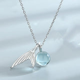 Mermaid Tail Pendant Necklace with Crystal Mermaid Tears for Women