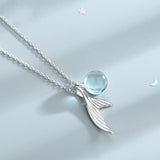 Mermaid Tail Pendant Necklace with Crystal Mermaid Tears for Women