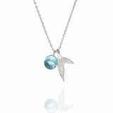Mermaid Tail Pendant Necklace with Crystal Mermaid Tears for Women