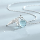 Mermaid Tail Pendant Necklace with Crystal Mermaid Tears for Women