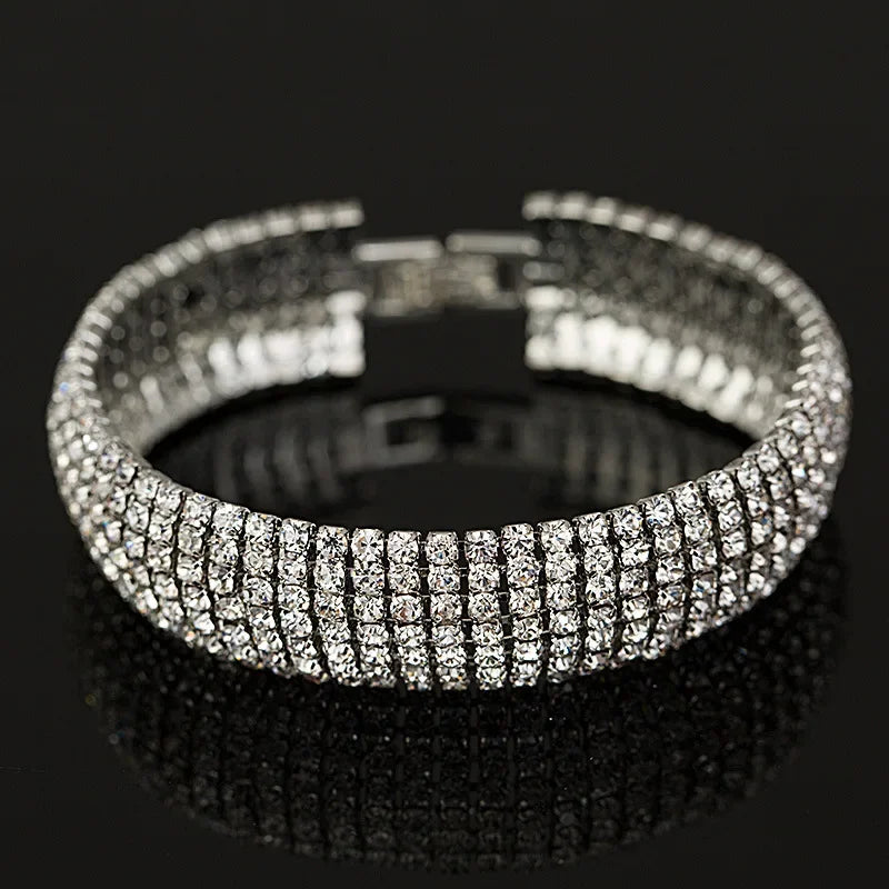 Crystal Wedding Bracelet Full Rhinestone Bride Love Charm
