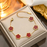 Five Leaves Flower Bracelets Double Sided Metal Wedding Party Jewelry