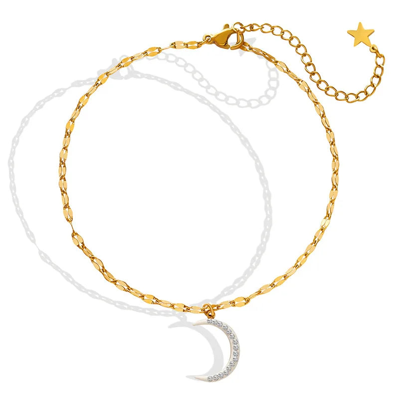 FEILIN Zircon Moon Pendant Titanium Steel Foot Chain for Women