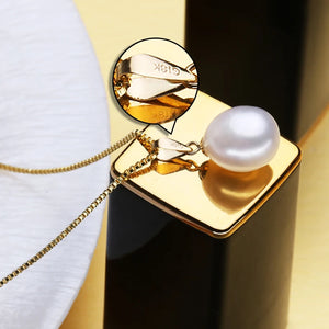 18K Pearl Pendant Necklace for Parties, S925 Silver Chain