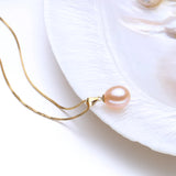 18K Pink Pearl Pendant Necklace for Party, S925 Silver Chain