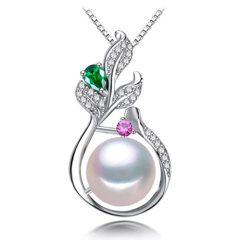 925 Silver Boho Pendant w/ Pearl Necklace for Women
