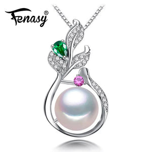 925 Silver Boho Pendant w/ Pearl Necklace for Women