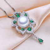 925 Silver Emerald Jewelry Set Natural Pearl Earrings Necklace Women