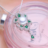 925 Silver Emerald Jewelry Set Natural Pearl Earrings Necklace Women