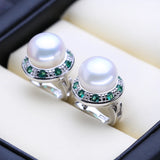 925 Silver Emerald Jewelry Set Natural Pearl Earrings Necklace Women