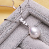 925 Silver Jewelry Set, Pearl Drop Earrings, Necklace Pendant Chain