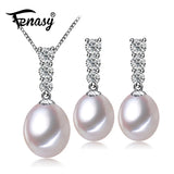 925 Silver Jewelry Set, Pearl Drop Earrings, Necklace Pendant Chain