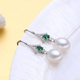 925 Silver Jewelry Set Natural Pearl Earrings Bohemian Emerald Pendant Necklace