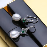 925 Silver Jewelry Set Natural Pearl Earrings Bohemian Emerald Pendant Necklace