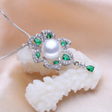 925 Silver Jewelry Set Natural Pearl Earrings Bohemian Emerald Pendant Necklace