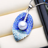 925 Silver Jewelry Set: Pearl Stud Earrings & Leaf Necklaces