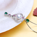 925 Silver Emerald Ruby Pendant Bohemian Pearl Necklace