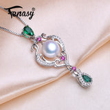 925 Silver Emerald Ruby Pendant Bohemian Pearl Necklace