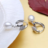 925 Silver Pearl CZ Drop Earrings for Women