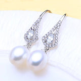 925 Silver Pearl CZ Drop Earrings for Women