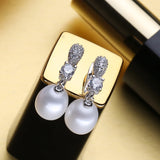 925 Silver Pearl CZ Drop Earrings for Women