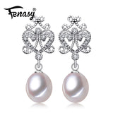 925 Silver Pearl CZ Drop Earrings for Women