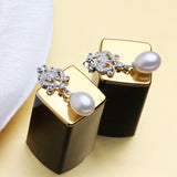925 Silver Pearl CZ Drop Earrings for Women