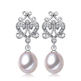 925 Silver Pearl CZ Drop Earrings for Women