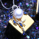 Bohemian Sapphire Pendant Set 925 Silver Natural Pearl Jewelry