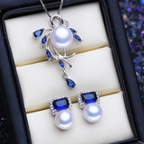 Bohemian Sapphire Pendant Set 925 Silver Natural Pearl Jewelry