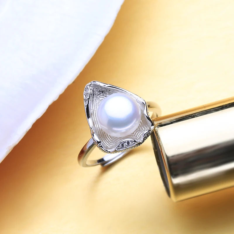 Freshwater Pearl 925 Silver Wave CZ Ring Vintage Jewelry