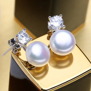 Freshwater Pearl Earrings 925 Silver Studs Women Jewelry