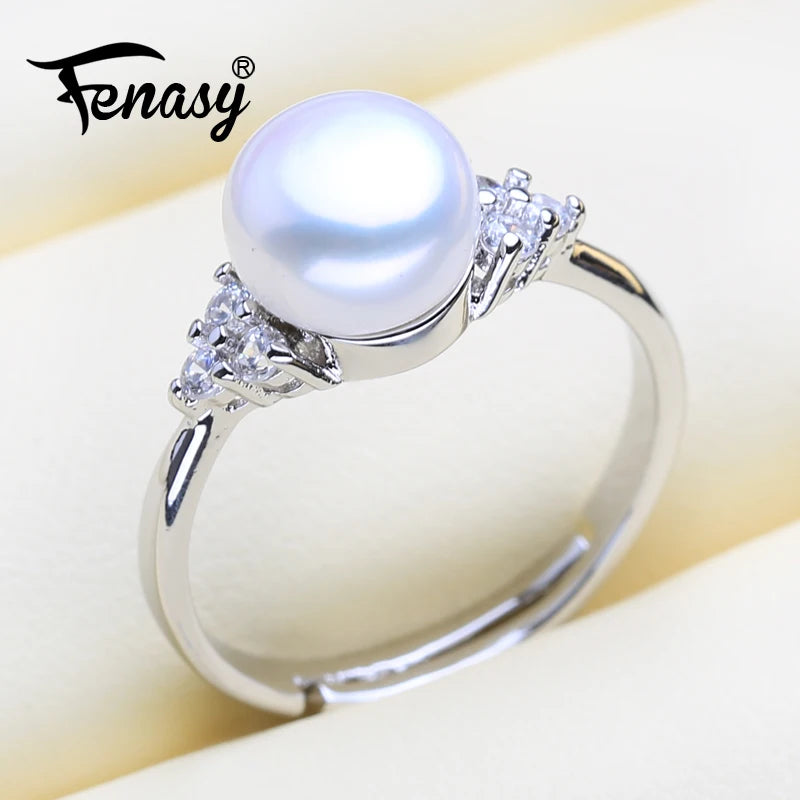 Geometric Shape Freshwater Pearl Ring Silver Fine Jewelry