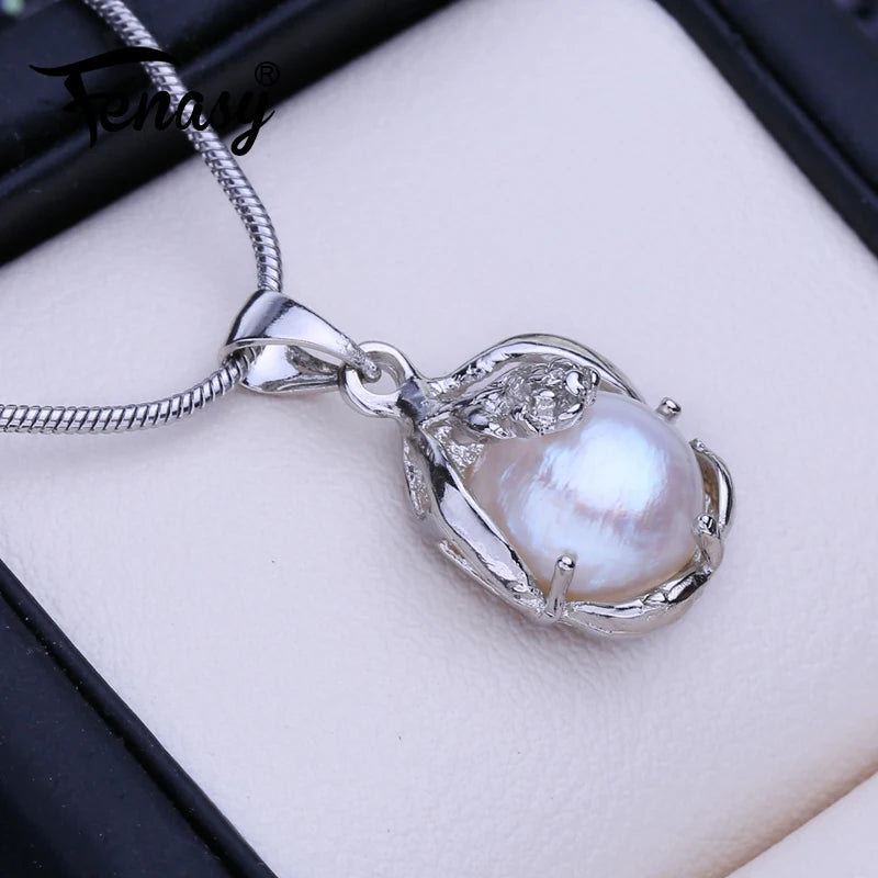 Baroque Pearl Necklace Bohemian Silver Pendant Gift