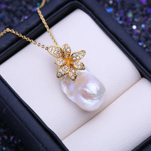Big Baroque Pearl Pendant Necklace Flower Wedding Jewelry
