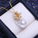 Big Baroque Pearl Pendant Necklace Flower Wedding Jewelry