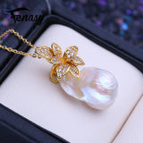 Big Baroque Pearl Pendant Necklace Flower Wedding Jewelry